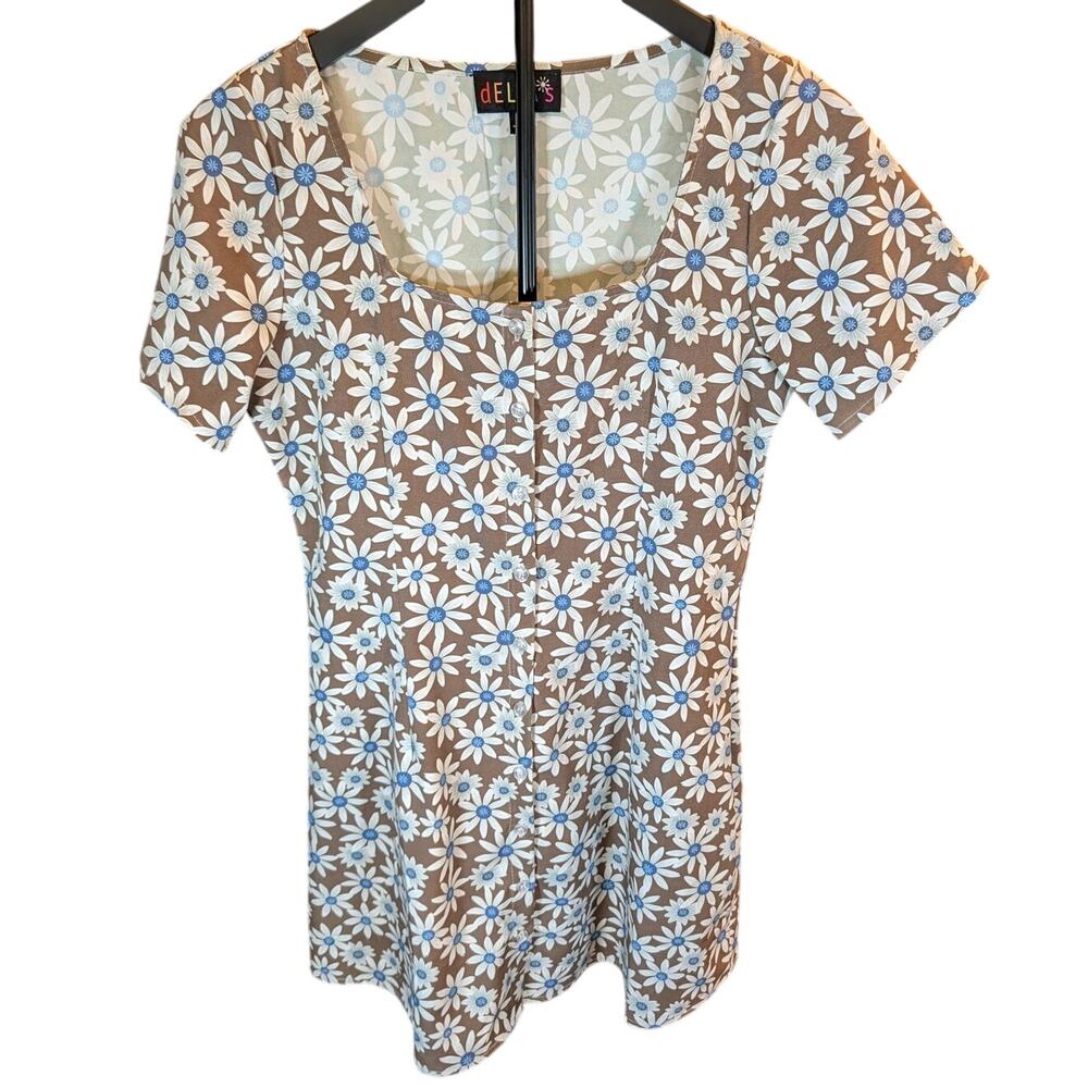 Vintage dELiA*s Daisy Mini Dress | 90s Aesthetic Button-Front Dress | Size M
